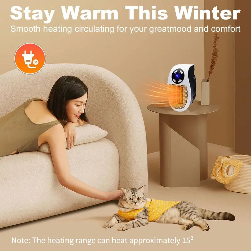 Wall Outlet Space Heater, 450W Plug in Electric Heater with Adjustable Thermostat, Portable Plug in Small Space Heater for Indoor,12H Timer & LED Display, PTC Ceramic Fast Heat Safely for Bedroom Bathroom Office-JKL