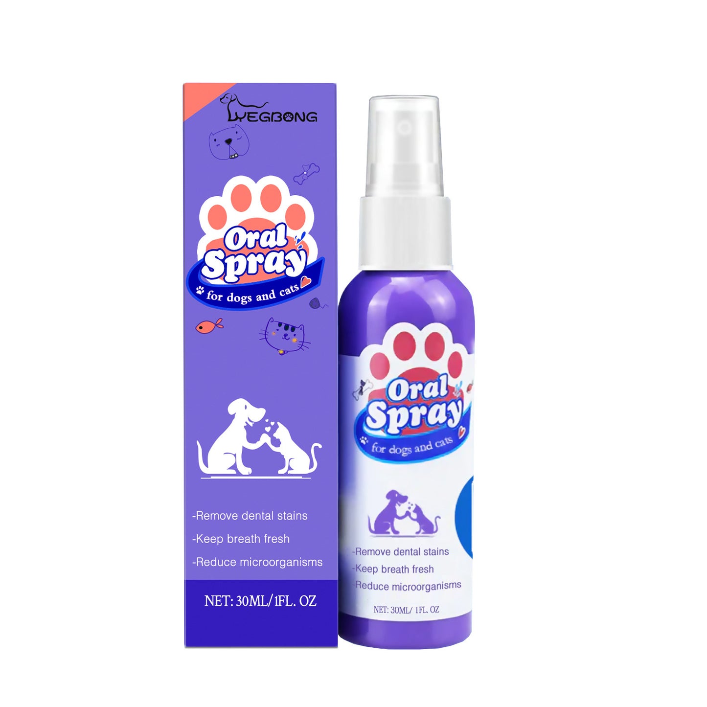 Cat Dog Teeth Cleaning Spray, Removes Plaque Fresh Breath, Pet Oral Care Mist, Dental Health for Pets, Easy Use-OA