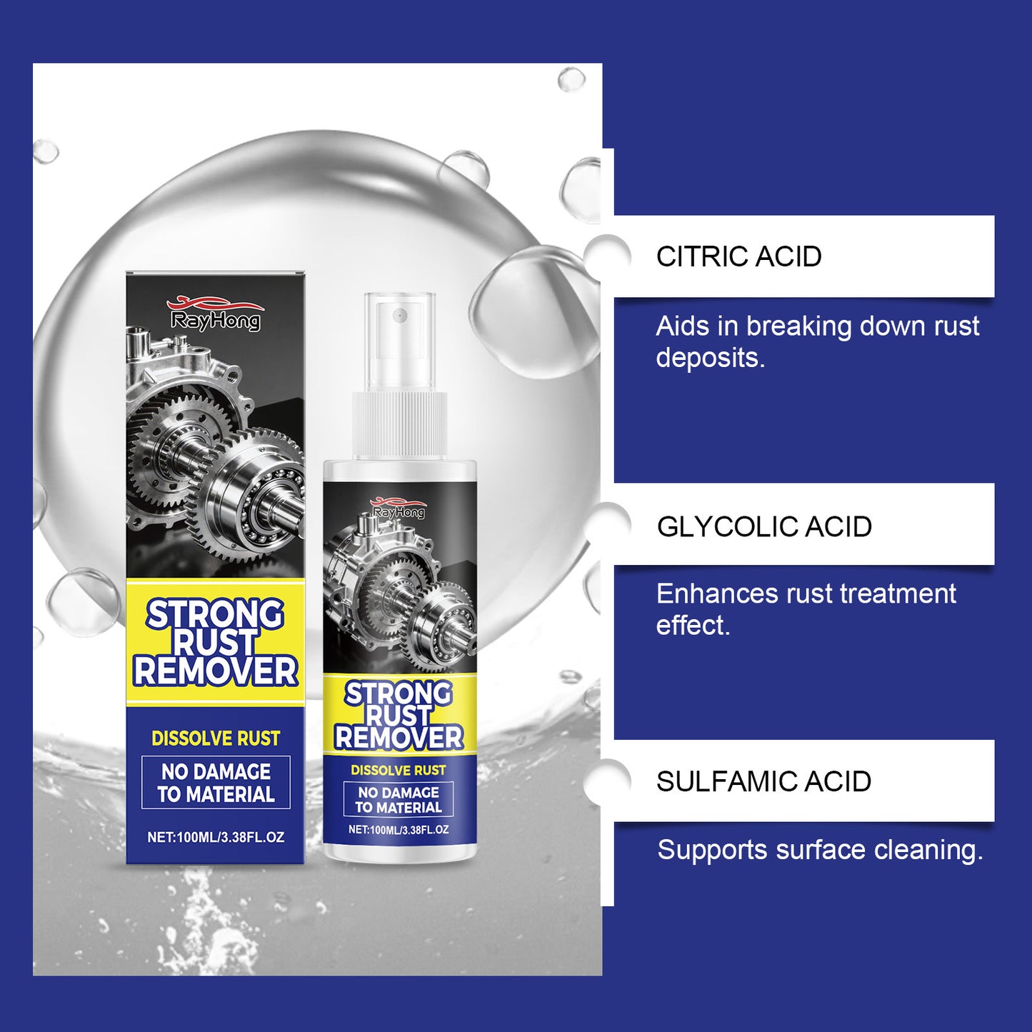 【Buy one free one】Rust remover automotive and household hardware cleaning, stain removal, maintenance, refurbishing, lubrication, and daily care spray-vip