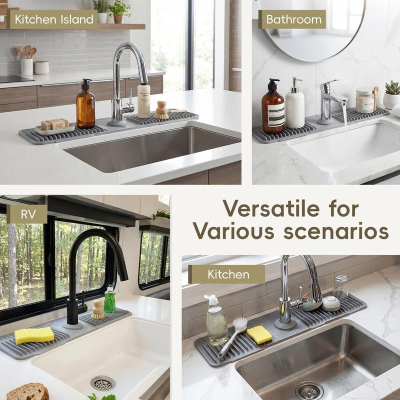 Kitchen Sink Faucet Mat, Silicone Folding Splash Guard, Draining Mat with Button Lock, Sink Faucet Protector, Sink Accessories for Kitchen-OA