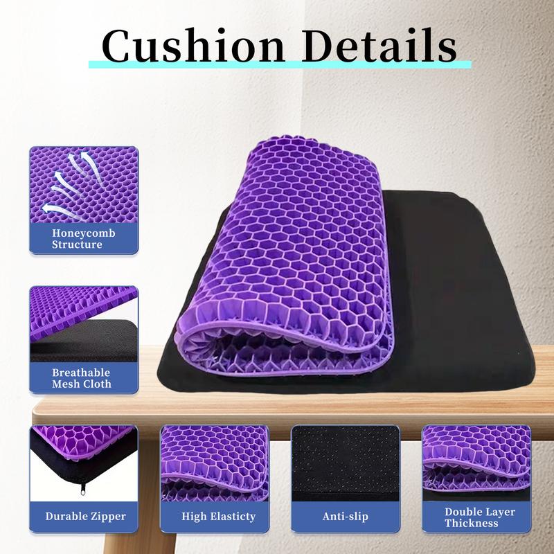 Double-Thick Gel Seat Cushion Honeycomb Breathable Non-Slip Cover 15.75x13.39x1 in Pressure Relief for Office Car Wheelchair Elastic Furniture Protector-OA