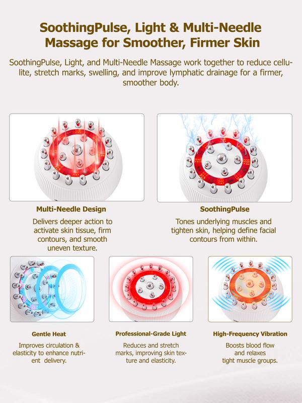 Handheld Body Massager for Legs & Belly - Lymphatic Drainage & Anti swelling Tool with Heat, Vibration - Electric Machine Reduces Stretch Marks White Detox Gift-OA