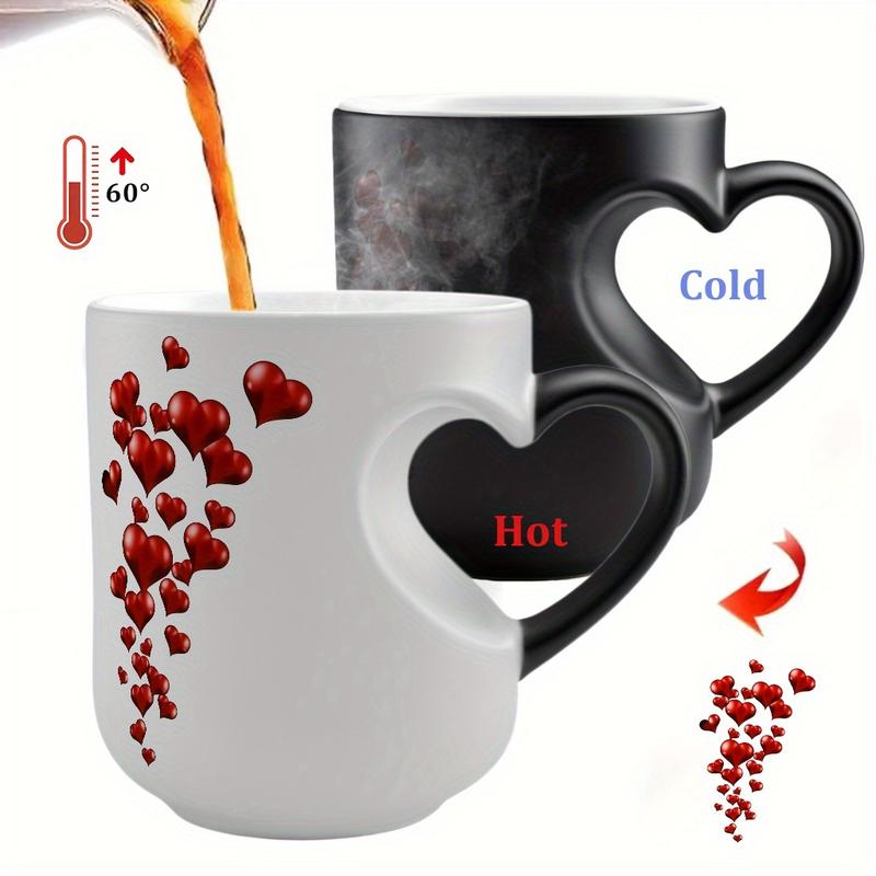 Heart-Shaped Color Changing Ceramic Mug - Hot/Cold Thermochromic Design, Red Heart Pattern, Reusable Coffee Cup for Valentine'S Day, Christmas, Birthdays - Perfect Gift for Holidays & Special Occasions, Coffee Bar Accessories, Festive Drinkware, Roman-OA