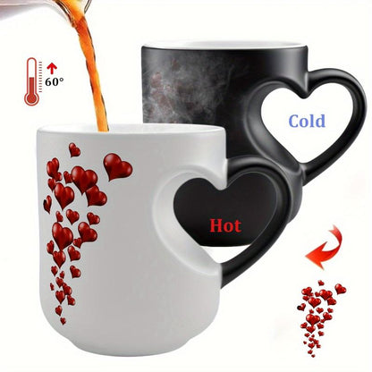 Heart-Shaped Color Changing Ceramic Mug - Hot/Cold Thermochromic Design, Red Heart Pattern, Reusable Coffee Cup for Valentine'S Day, Christmas, Birthdays - Perfect Gift for Holidays & Special Occasions, Coffee Bar Accessories, Festive Drinkware, Roman-OA