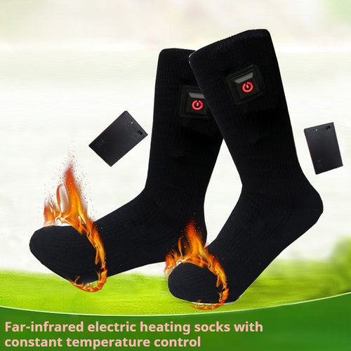 [🔥Annual Winter Warehouse Sale]Black Remote Control Heated Socks with 4.5V Power & Adjustable Heat - One Size Fits Most, Includes 2 LED Battery Boxes (Requires 3xAA each)-EQ