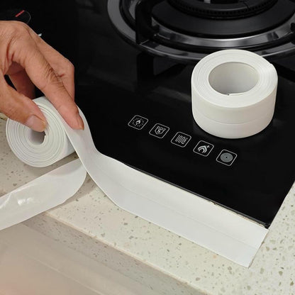White Waterproof Caulk Tape 3.2m Self-Adhesive Sealing Tape for Bathroom Kitchen Sink Toilet Tub Edges Easy Application & Durability-OA