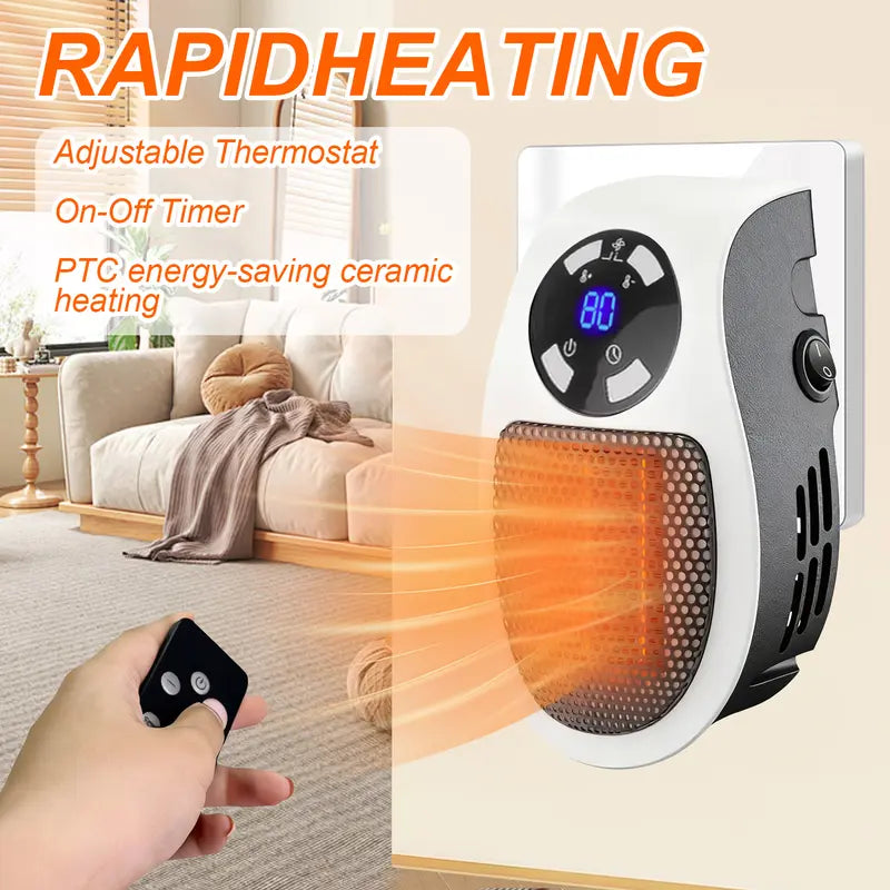 Wall Outlet Space Heater, 450W Plug in Electric Heater with Adjustable Thermostat, Portable Plug in Small Space Heater for Indoor,12H Timer & LED Display, PTC Ceramic Fast Heat Safely for Bedroom Bathroom Office-JKL