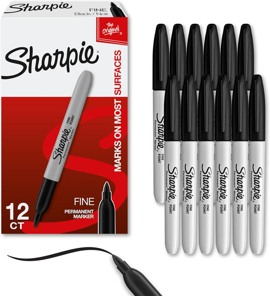 🔥[5𝟎% 𝐎𝐅𝐅 𝐋𝐀𝐒𝐓 𝐓𝐇𝐑𝐄𝐄 𝐃𝐀𝐘𝐒]Sharpie Permanent Markers, Fine Tip, Black, 12 Count - Office Supplies, Quick Drying, Fade Resistant, For Wood, Plastic, Paper, Metal, And More-JKL