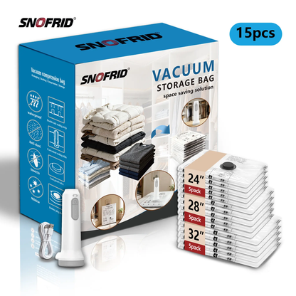 🔥[5𝟎% 𝐎𝐅𝐅 𝐋𝐀𝐒𝐓 𝐓𝐇𝐑𝐄𝐄 𝐃𝐀𝐘𝐒]Cordless Travel Vacuum Storage Compression Bag Set – 15-Pack in 3 Sizes – USB Rechargeable Handheld Pump with Built-In Battery – Waterproof & Reusable Space Saver for Clothes & Packing, Perfect for Carry-On Suitcases-JKL