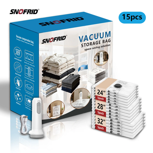 🔥[5𝟎% 𝐎𝐅𝐅 𝐋𝐀𝐒𝐓 𝐓𝐇𝐑𝐄𝐄 𝐃𝐀𝐘𝐒]Cordless Travel Vacuum Storage Compression Bag Set – 15-Pack in 3 Sizes – USB Rechargeable Handheld Pump with Built-In Battery – Waterproof & Reusable Space Saver for Clothes & Packing, Perfect for Carry-On Suitcases-JKL