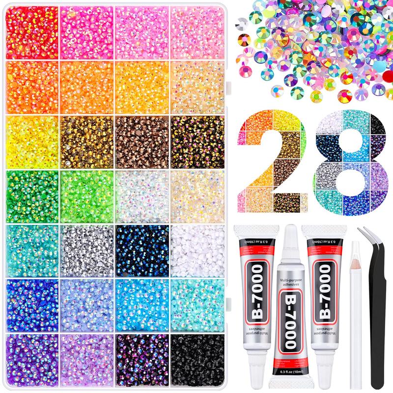🔥[5𝟎% 𝐎𝐅𝐅 𝐋𝐀𝐒𝐓 𝐓𝐇𝐑𝐄𝐄 𝐃𝐀𝐘𝐒]VIBRANT GEMS 26000Pcs Resin Rhinestones with Tweezers for Crafting Mixed-Color 3mm Bedazzling Crystal with 3Pcs 10ml B7000 Jewelry Glue for DIY Crafts Clothing Tumblers Shoes Fabric Nail Art Colorful-JKL