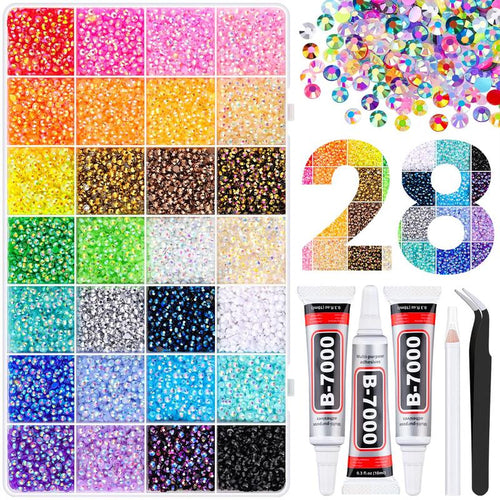 🔥[5𝟎% 𝐎𝐅𝐅 𝐋𝐀𝐒𝐓 𝐓𝐇𝐑𝐄𝐄 𝐃𝐀𝐘𝐒]VIBRANT GEMS 26000Pcs Resin Rhinestones with Tweezers for Crafting Mixed-Color 3mm Bedazzling Crystal with 3Pcs 10ml B7000 Jewelry Glue for DIY Crafts Clothing Tumblers Shoes Fabric Nail Art Colorful-JKL