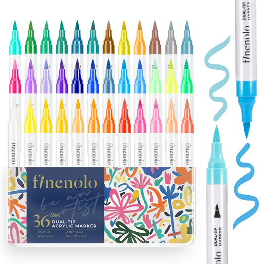 Finenolo 24/48/72 Dual Tip Acrylic Paint Markers, Brush Tip Acrylic Paint Pens Set, Double Ended Drawing Art Pens For Rock, Ceramic, Wood, Canvas, Plastic, Glass, Stone, DIY Crafts Gift, Metallic, Storage Box, Easter gifts, egg decorations-JKL