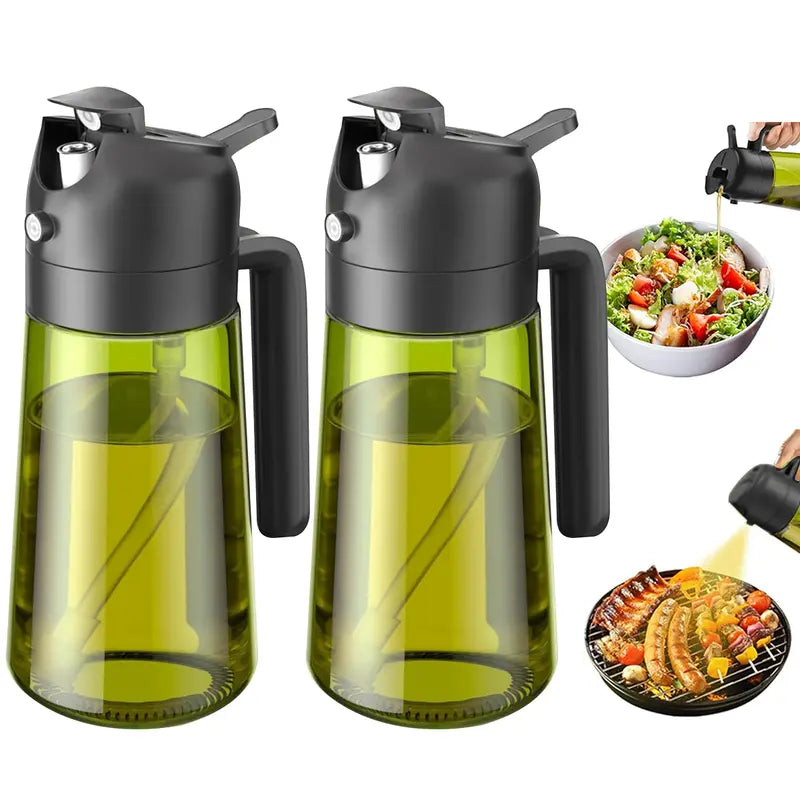 🔥[5𝟎% 𝐎𝐅𝐅 𝐋𝐀𝐒𝐓 𝐓𝐇𝐑𝐄𝐄 𝐃𝐀𝐘𝐒]2 Count 2 in 1 Oil Sprayer and Oil Dispenser for Kitchen - 16oz/470ml Light-Blocking Dark Glass Olive Oil Spray Bottle for Cooking, Air Fryer, Salad & BBQ Utensils-JKL