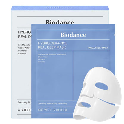 🔥[5𝟎% 𝐎𝐅𝐅 𝐋𝐀𝐒𝐓 𝐓𝐇𝐑𝐄𝐄 𝐃𝐀𝐘𝐒]BIODANCE Hydro Cera-nol Real Deep Mask, Hydrating Overnight Hydrogel Face Mask, Moisturizing, Redness Reducing, Quick Soothing, After Sun Care, Sunburn Relief, Korean Skin Care |1.19oz(34g) x4ea-JKL