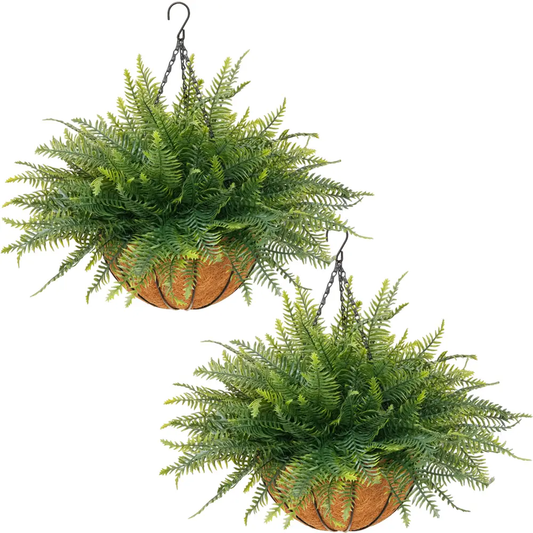 🔥[5𝟎% 𝐎𝐅𝐅 𝐋𝐀𝐒𝐓 𝐓𝐇𝐑𝐄𝐄 𝐃𝐀𝐘𝐒]2 Set Artificial Hanging Fern Plants Outdoor Fake Hanging Ferns Planter, Includes Hanging Flower Basket And Artificial Fern, UV Resistant Faux Fern Plant Basket For Outdoors Patio Garden Home Decor-JKL