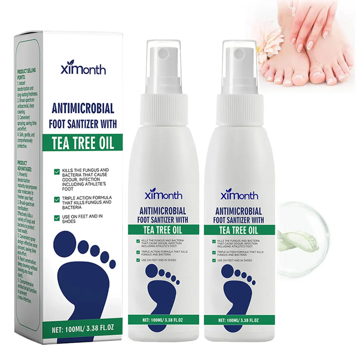 🔥[5𝟎% 𝐎𝐅𝐅 𝐋𝐀𝐒𝐓 𝐓𝐇𝐑𝐄𝐄 𝐃𝐀𝐘𝐒](3 bottles)Tea Tree Oil Foot Spray - Plantar Moisturizing Deodorant for Odor Control & Dry Feet Care, Natural Foot Sanitizer with Antifungal Properties,Ximonth Clear Foot Sanitizer Spray,for Foot & Shoe Freshness-JKL
