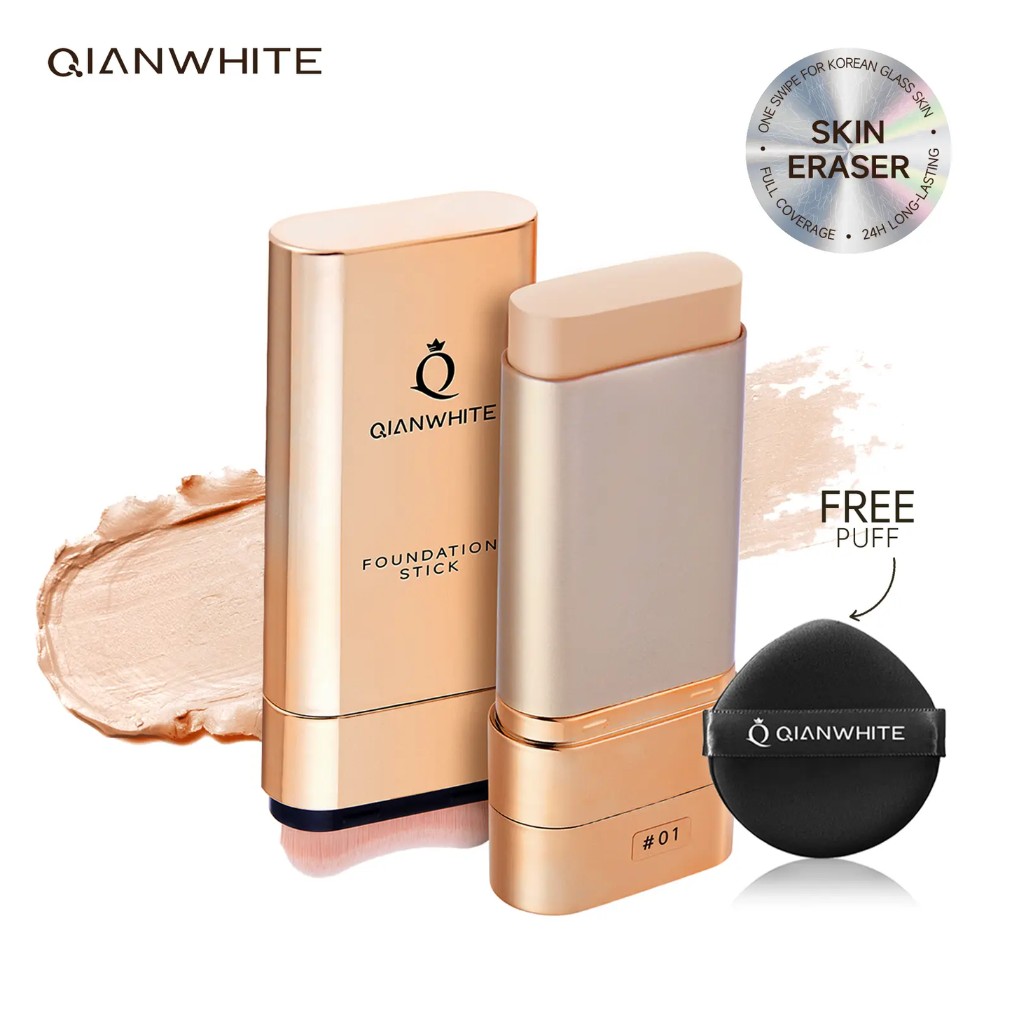 🔥[5𝟎% 𝐎𝐅𝐅 𝐋𝐀𝐒𝐓 𝐓𝐇𝐑𝐄𝐄 𝐃𝐀𝐘𝐒]QIANWHITE Luminous Dual-Ended ConcealerFoundation Stick with Built-in BrushesComplimentary Puff 24H Long-LastingWaterproof Sweatproof One-Swipe EvenFlawless Base Clear Radiant Skin FoundationStick-JKL