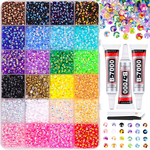 🔥[5𝟎% 𝐎𝐅𝐅 𝐋𝐀𝐒𝐓 𝐓𝐇𝐑𝐄𝐄 𝐃𝐀𝐘𝐒]32000Pcs Resin Jelly Rhinestones for Bedazzling, Multicolor 3mm Flatback Gems for Diamond Art, Bedazzler Kit with 3Pcs 10ml B7000 Jewelry Glue for Nail Art Crafting Book Makeup-JKL