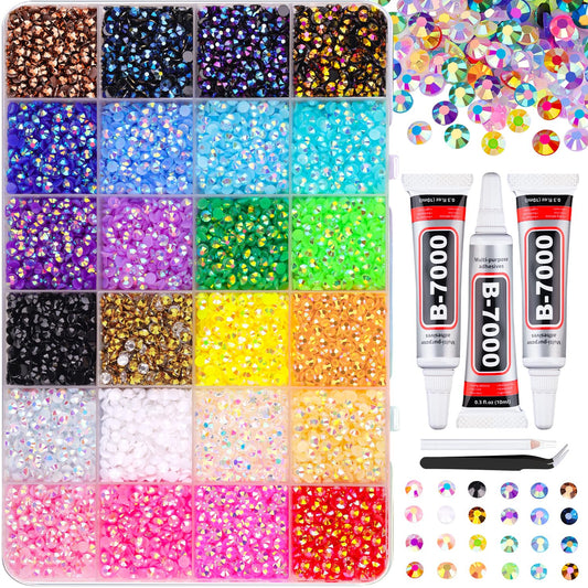 🔥[5𝟎% 𝐎𝐅𝐅 𝐋𝐀𝐒𝐓 𝐓𝐇𝐑𝐄𝐄 𝐃𝐀𝐘𝐒]32000Pcs Resin Jelly Rhinestones for Bedazzling, Multicolor 3mm Flatback Gems for Diamond Art, Bedazzler Kit with 3Pcs 10ml B7000 Jewelry Glue for Nail Art Crafting Book Makeup-JKL
