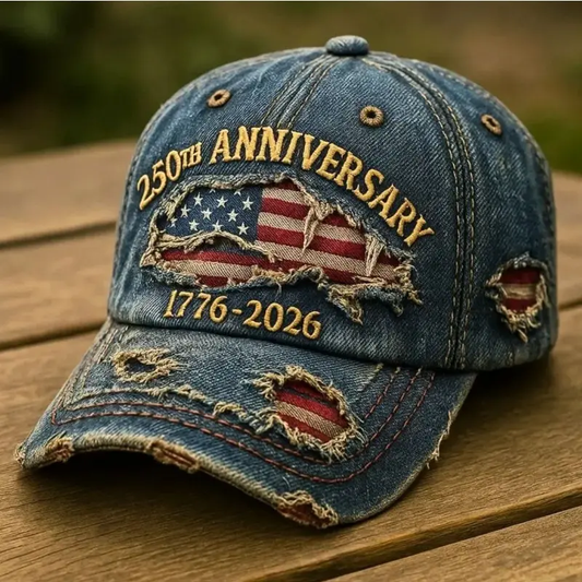 250th Anniversary 1776-2026 Distressed Denim Baseball Cap for Men American Flag Embroidery Vintage Washed Relaxed Fit Daily Casual Outdoor Spring Summer History Enthusiasts Patriotic Fans Fathers Husbands Friends-JKL