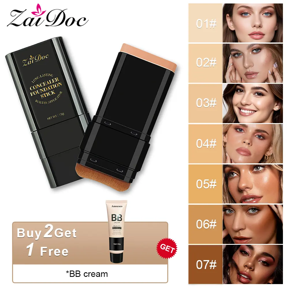 🔥[5𝟎% 𝐎𝐅𝐅 𝐋𝐀𝐒𝐓 𝐓𝐇𝐑𝐄𝐄 𝐃𝐀𝐘𝐒]Zaidoc 7-color Dual -Ended ConcealerFoundation Stick, 2-in-1 Long-LastingFoundation and Concealer with Brush, CreamyFull Coverage for Dark Circles & Blemishes,Hydrating Olive & Camellia, 2.09 Oz-JKL