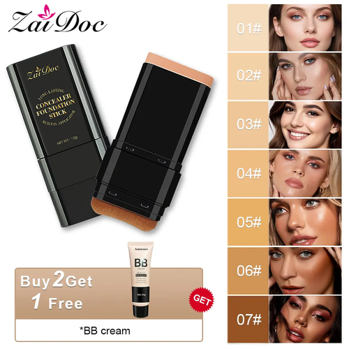 🔥[5𝟎% 𝐎𝐅𝐅 𝐋𝐀𝐒𝐓 𝐓𝐇𝐑𝐄𝐄 𝐃𝐀𝐘𝐒]Zaidoc 7-color Dual -Ended ConcealerFoundation Stick, 2-in-1 Long-LastingFoundation and Concealer with Brush, CreamyFull Coverage for Dark Circles & Blemishes,Hydrating Olive & Camellia, 2.09 Oz-JKL