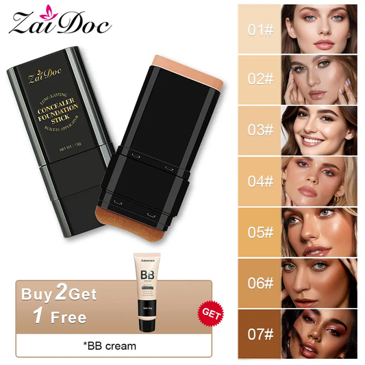 🔥[5𝟎% 𝐎𝐅𝐅 𝐋𝐀𝐒𝐓 𝐓𝐇𝐑𝐄𝐄 𝐃𝐀𝐘𝐒]Zaidoc 7-color Dual -Ended ConcealerFoundation Stick, 2-in-1 Long-LastingFoundation and Concealer with Brush, CreamyFull Coverage for Dark Circles & Blemishes,Hydrating Olive & Camellia, 2.09 Oz-JKL
