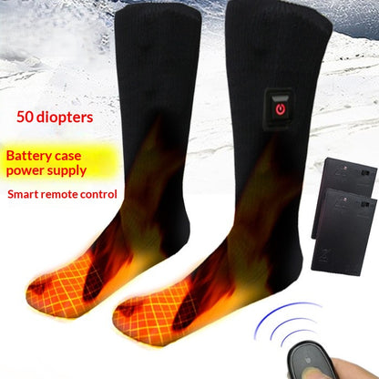 [🔥Annual Winter Warehouse Sale]Black Remote Control Heated Socks with 4.5V Power & Adjustable Heat - One Size Fits Most, Includes 2 LED Battery Boxes (Requires 3xAA each)-EQ