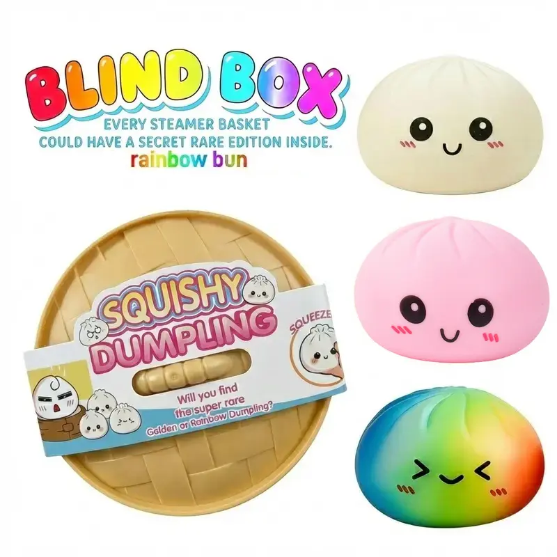 Expressive Big Dumpling Squishy - Blind Box,Mysecret Bun Fidget Toy, Soft TPR Material,Stress Relief, Unboxing Surprise, Random Styleper Pack.Valentine's Day and Easter gifts,suitable for children to exchange gifts（6 colors + 1 random color）-JKL