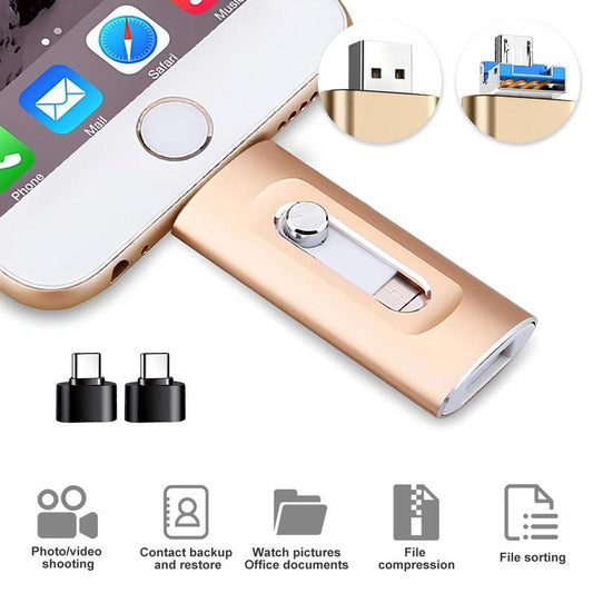 🔥[5𝟎% 𝐎𝐅𝐅 𝐋𝐀𝐒𝐓 𝐓𝐇𝐑𝐄𝐄 𝐃𝐀𝐘𝐒]3 in 1 Flash Drive,High Speed USB 3.0 Memory Storage,OTG Flash Pen Drive with Free Type-C Adapter for iPhones/Android/PC and More-LP