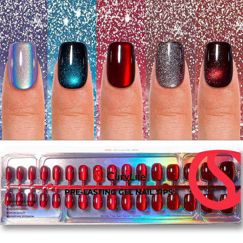 30PCS Cat Eye Press-On Nails Kit, CurvLife Soft Gel Nail Tips with 4 Magical Galaxy Shades.Shimmering Aurora Cat Eye Effect, 30 Nails Per Style, 15 Sizes for Perfect Fit, Durable & Easy to Apply-BP