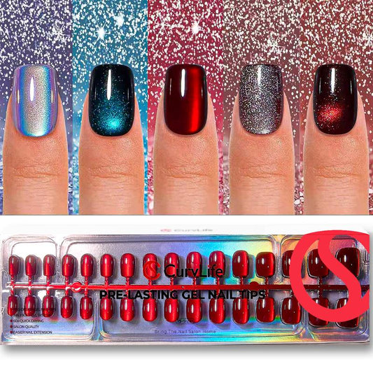30PCS Cat Eye Press-On Nails Kit, CurvLife Soft Gel Nail Tips with 4 Magical Galaxy Shades.Shimmering Aurora Cat Eye Effect, 30 Nails Per Style, 15 Sizes for Perfect Fit, Durable & Easy to Apply-BP