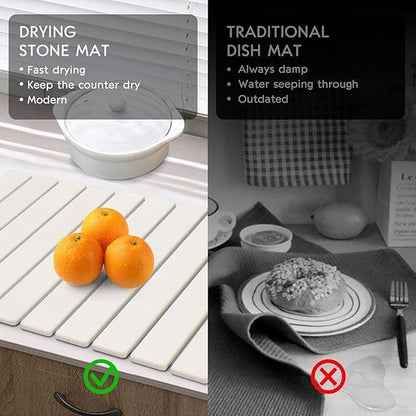 🔥[55% 𝐎𝐅𝐅 𝐋𝐀𝐒𝐓 𝐓𝐇𝐑𝐄𝐄 𝐃𝐀𝐘𝐒]Large Stone Dish Drying Mat - 24" × 16" for Kitchen Counter, Super Absorbent, Heat Resistant Dish Drying Mats, Eco-Friendly Diatomaceous Earth Stone Rack Tableware Mat-LU