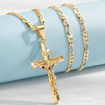 🔥[55% 𝐎𝐅𝐅 𝐋𝐀𝐒𝐓 𝐓𝐇𝐑𝐄𝐄 𝐃𝐀𝐘𝐒]14K Gold Plated Crucifix Cross Necklace for Men and Women Cross Pendant Necklace for Boys 18-24 Inch-vip