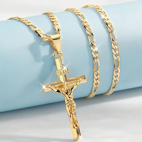 🔥[55% 𝐎𝐅𝐅 𝐋𝐀𝐒𝐓 𝐓𝐇𝐑𝐄𝐄 𝐃𝐀𝐘𝐒]14K Gold Plated Crucifix Cross Necklace for Men and Women Cross Pendant Necklace for Boys 18-24 Inch-vip