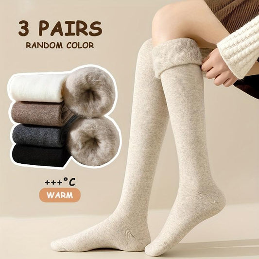3-Pair Women's Heavy Duty Thermal Over-the-Knee socks - Extreme Cold Weather - Thick Insulated Leg Warmers, Everyday & Special Occasions, Winter Socks, Occasion Wear Warmth, Ribbed Cuff Warmth, Warm Weather Gear, Plush Fabric Interior-OA