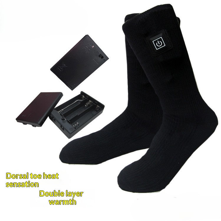 [🔥Annual Winter Warehouse Sale]Black Remote Control Heated Socks with 4.5V Power & Adjustable Heat - One Size Fits Most, Includes 2 LED Battery Boxes (Requires 3xAA each)-EQ