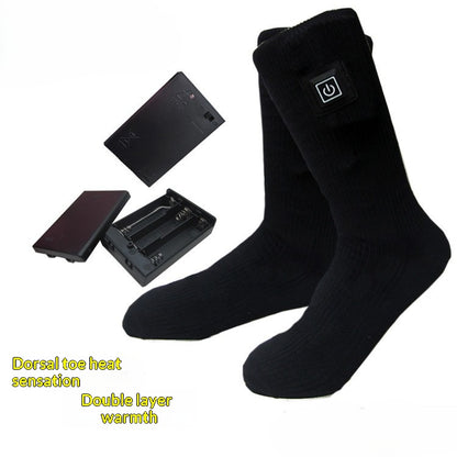 [🔥Annual Winter Warehouse Sale]Black Remote Control Heated Socks with 4.5V Power & Adjustable Heat - One Size Fits Most, Includes 2 LED Battery Boxes (Requires 3xAA each)-EQ