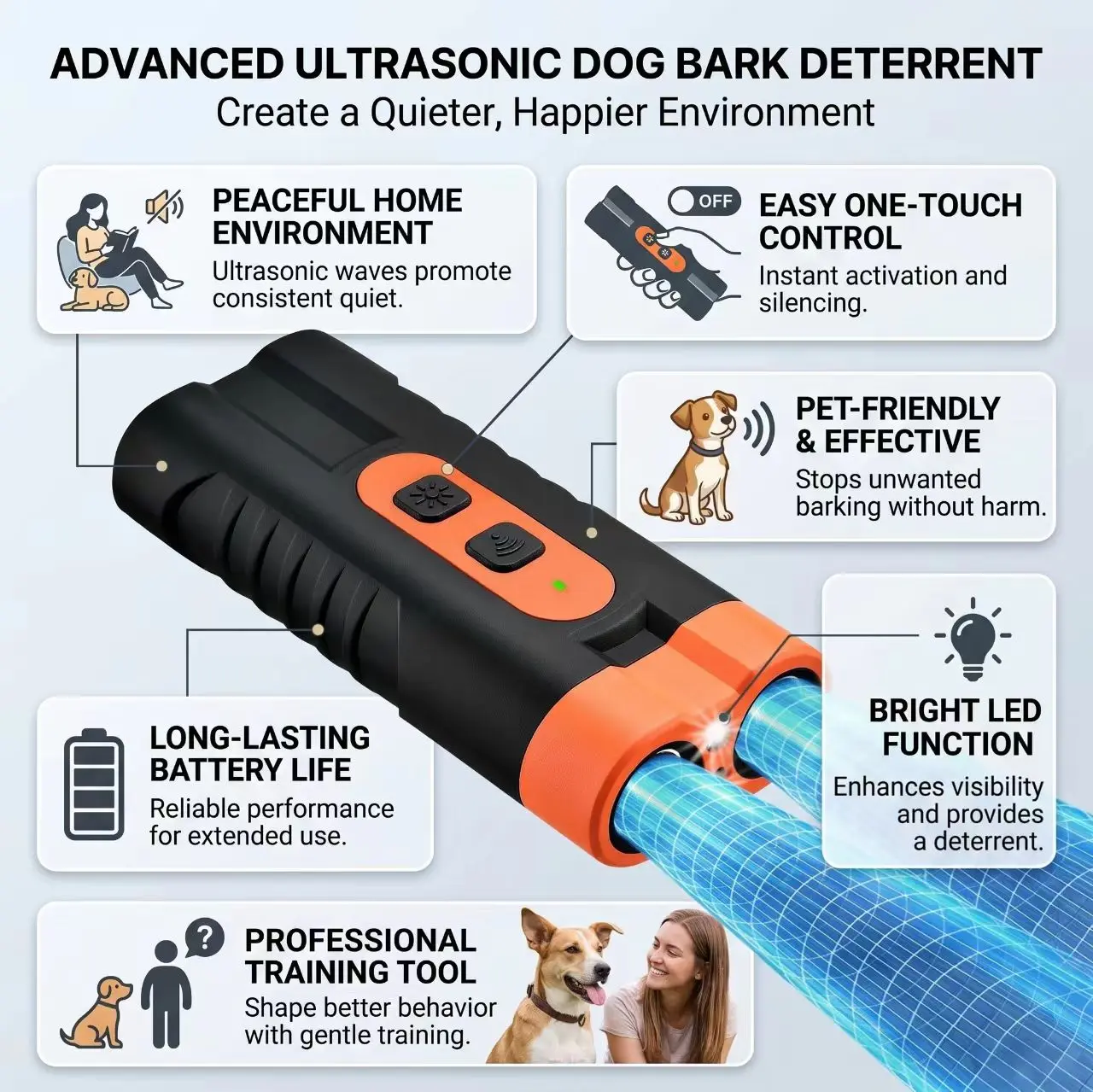 🔥[5𝟎% 𝐎𝐅𝐅 𝐋𝐀𝐒𝐓 𝐓𝐇𝐑𝐄𝐄 𝐃𝐀𝐘𝐒]Ultrasonic Dog Barking Deterrent Training Tool - Rechargeable USB-Charged, Dual Emitter, 50ft Range, 25KHz Frequency, Flashlight, Portable Grip, Kit Included for Indoor & Outdoor Dog Behavior Control-JKL