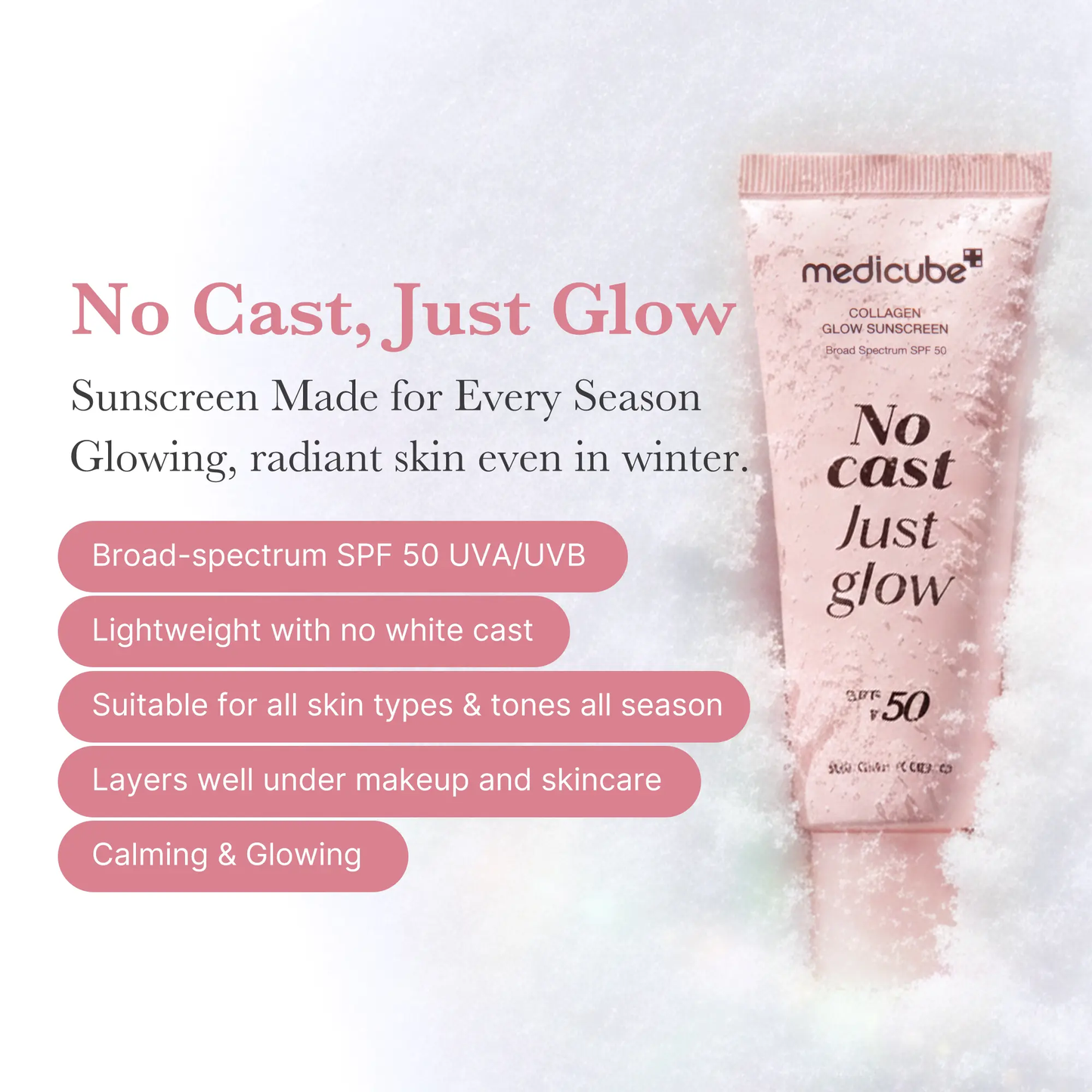 🔥[5𝟎% 𝐎𝐅𝐅 𝐋𝐀𝐒𝐓 𝐓𝐇𝐑𝐄𝐄 𝐃𝐀𝐘𝐒][NEW] [medicube] No Cast Just Glow Collagen Sunscreen | SPF 50 Broad Spectrum Face Sunscreen | Lightweight, Non-Sticky, Hydrating Formula | No White Cast or Residue | Peptide, Cica for Soothing & Natural Glow-JKL