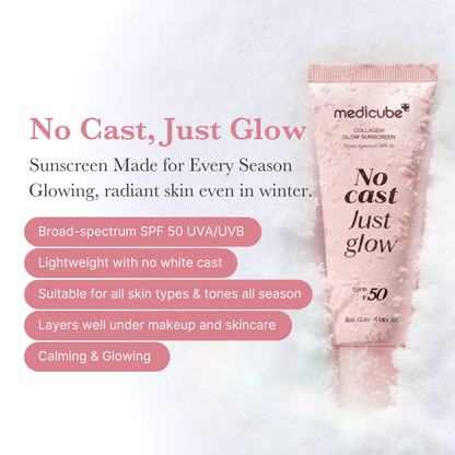 🔥[5𝟎% 𝐎𝐅𝐅 𝐋𝐀𝐒𝐓 𝐓𝐇𝐑𝐄𝐄 𝐃𝐀𝐘𝐒][NEW] [medicube] No Cast Just Glow Collagen Sunscreen | SPF 50 Broad Spectrum Face Sunscreen | Lightweight, Non-Sticky, Hydrating Formula | No White Cast or Residue | Peptide, Cica for Soothing & Natural Glow-JKL