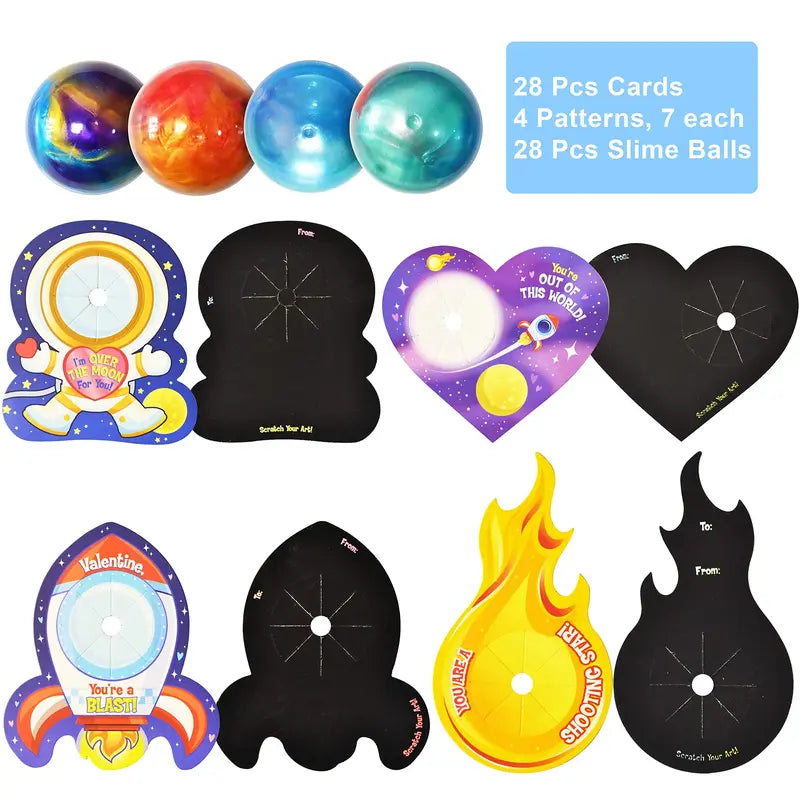 🔥30Pcs Cosmic Realm Valentine Slime with Scratch-Off Cards and Galaxy Balls for Kids Classroom Exchange Gift Valentines Slime with Kids Valentines Cards 2025 Valentine Exchange Cards Gifts for Kids &Heart Shape Galaxy Slime with Cards, 30 Packs-VIP
