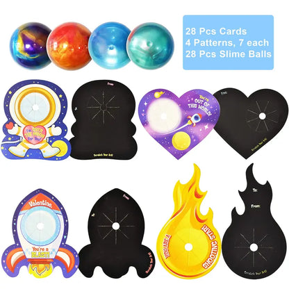 🔥30Pcs Cosmic Realm Valentine Slime with Scratch-Off Cards and Galaxy Balls for Kids Classroom Exchange Gift Valentines Slime with Kids Valentines Cards 2025 Valentine Exchange Cards Gifts for Kids &Heart Shape Galaxy Slime with Cards, 30 Packs-VIP