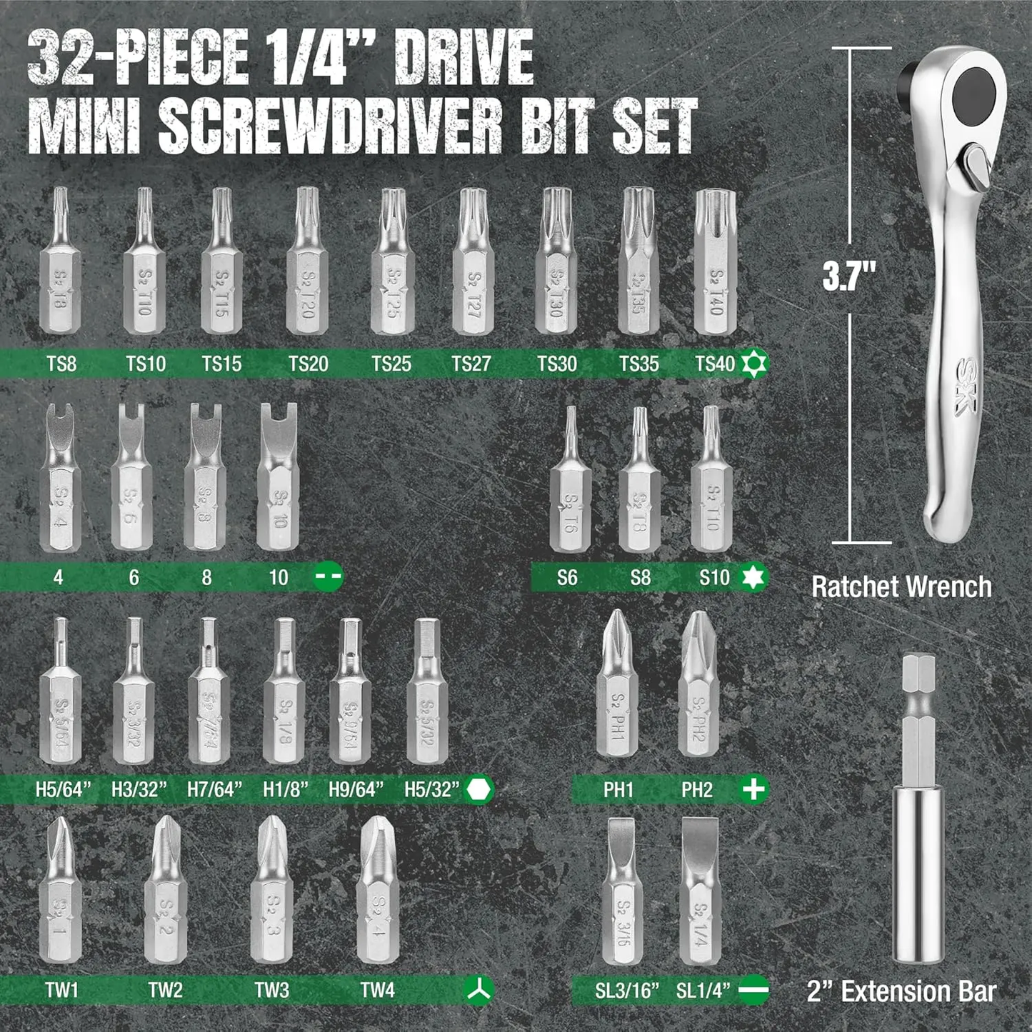 🔥[5𝟎% 𝐎𝐅𝐅 𝐋𝐀𝐒𝐓 𝐓𝐇𝐑𝐄𝐄 𝐃𝐀𝐘𝐒]1/4" Drive, 32 Piece Mini Ratcheting Bit Set-JKL