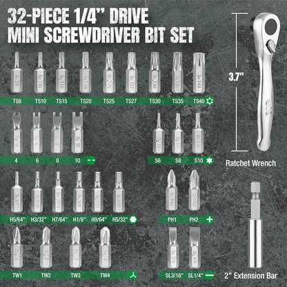 🔥[5𝟎% 𝐎𝐅𝐅 𝐋𝐀𝐒𝐓 𝐓𝐇𝐑𝐄𝐄 𝐃𝐀𝐘𝐒]1/4" Drive, 32 Piece Mini Ratcheting Bit Set-JKL