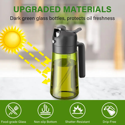 🔥[5𝟎% 𝐎𝐅𝐅 𝐋𝐀𝐒𝐓 𝐓𝐇𝐑𝐄𝐄 𝐃𝐀𝐘𝐒]2 Count 2 in 1 Oil Sprayer and Oil Dispenser for Kitchen - 16oz/470ml Light-Blocking Dark Glass Olive Oil Spray Bottle for Cooking, Air Fryer, Salad & BBQ Utensils-JKL