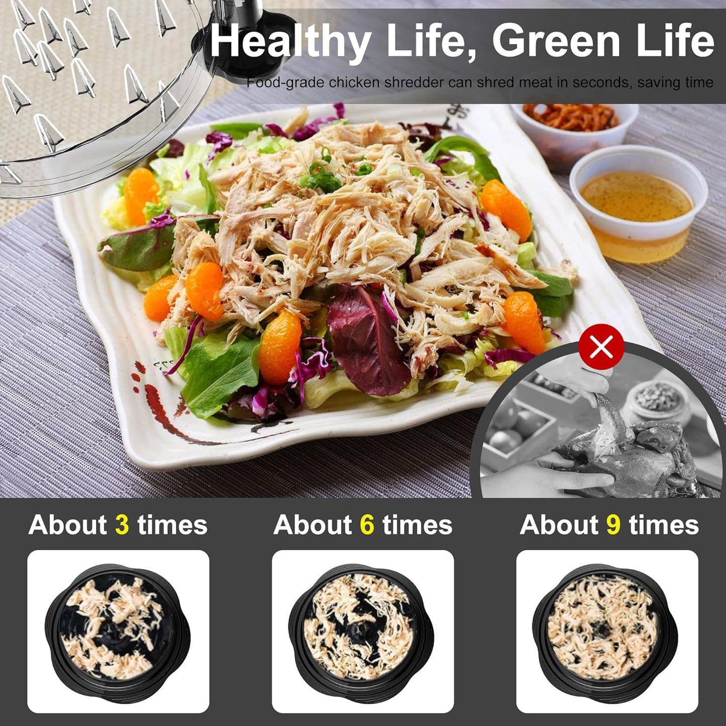 🔥[5𝟎% 𝐎𝐅𝐅 𝐋𝐀𝐒𝐓 𝐓𝐇𝐑𝐄𝐄 𝐃𝐀𝐘𝐒]Chicken Shredder Large Chicken Breast Shredder Tool Twist with Brush&Fork, Visible Meat Shredder Machine, Strong Anti-Slip Strip, Ergonomic Handle, BPA Free, Suitable for Pork Beef Chicken-JKL