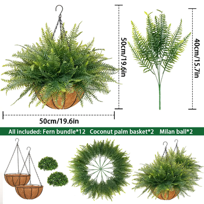 🔥[5𝟎% 𝐎𝐅𝐅 𝐋𝐀𝐒𝐓 𝐓𝐇𝐑𝐄𝐄 𝐃𝐀𝐘𝐒]2 Set Artificial Hanging Fern Plants Outdoor Fake Hanging Ferns Planter, Includes Hanging Flower Basket And Artificial Fern, UV Resistant Faux Fern Plant Basket For Outdoors Patio Garden Home Decor-JKL