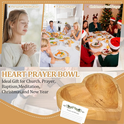 🔥Wooden heart-shaped prayer bowl with 24 prayer cards; handcrafted vintage-style prayer bowl featuring cross and letter motifs; home decor for living rooms, bedrooms, and churches; Christian accessories; home decor; hand-carved-JKL